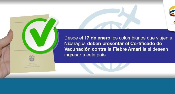 Desde el 17 de enero los colombianos que viajen a Nicaragua deben presentar el Certificado de Vacunación contra la Fiebre Amarilla 